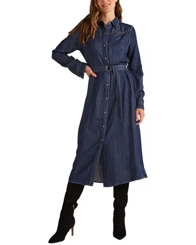 Bella Dahl Western Yoke Linen-blend Midi Dress In Blue