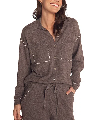 Bella Dahl Whipstitch Button Front Shirt In Gray