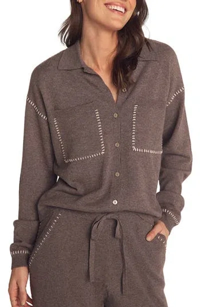 Bella Dahl Whipstitch Button-up Sweater In Gray