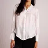 BELLA DAHL WIDE COLLAR SHIRT TAIL BUTTON DOWN TOP IN WHITE SHIMMER