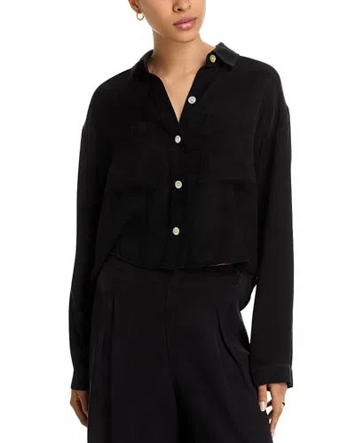 Bella Dahl Wide Hem Cropped Button Down Shirt In Black