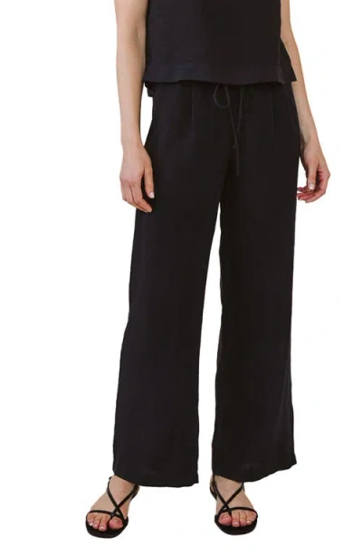 Bella Dahl Wide Leg Linen Pants In Black