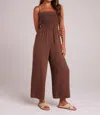 Bella Dahl Wide Leg Smocked Ruffle Jumpsuit In Botanical Brown In Multi