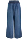Bella Dahl Smocked Wide Leg Chambray Pants In Indigo