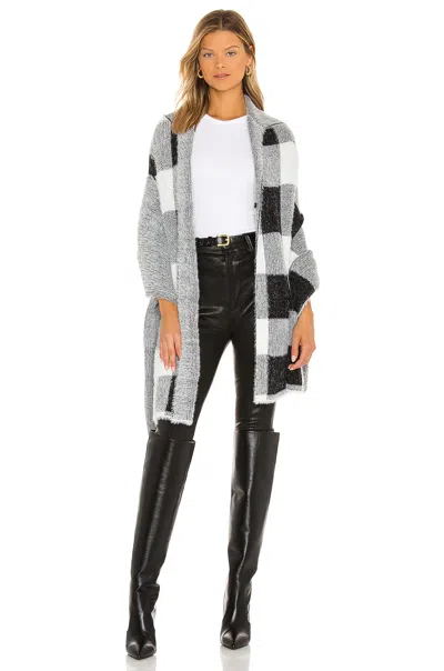 Bella Dahl Women's  Poncho ml White Black Check Knit Hooded Sweater Cozy Jdm2001 In Gray