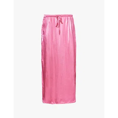Bella Dahl Womens Tidal Pink Pleated Relaxed-fit Satin Maxi Skirt