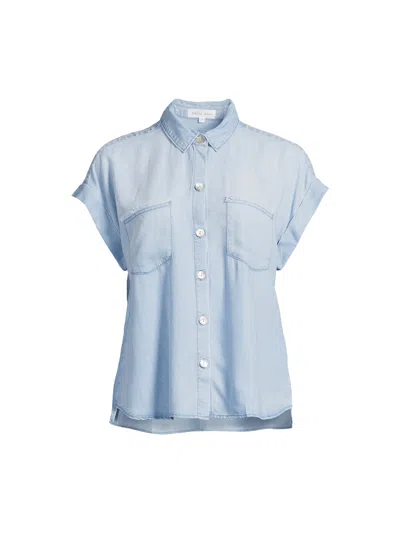 Bella Dahl Two Pocket Short Sleeve Shirt In Caribbean Wash In Blue