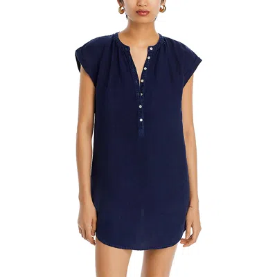 Bella Dahl Womens Cap Sleeves Button Mini Dress In Blue