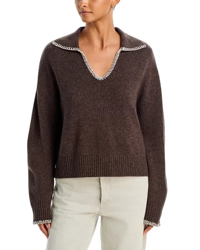 Bella Dahl Wool & Cashmere Contrast Trim Sweater In Brown