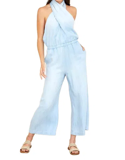 Bella Dahl Wrap Neck Halter Jumpsuit In Riviera Wash In Blue