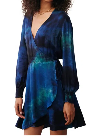Bella Dahl Wrap Tie Dye Dress In Navy & Green In Multi