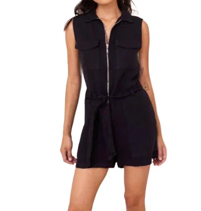 Bella Dahl Zip Front Linen Romper In Black In Multi