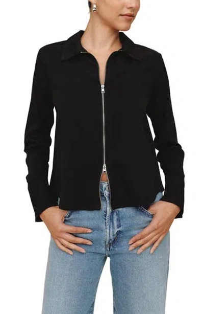 Bella Dahl Zip Front Long Sleeve Shirt In Black
