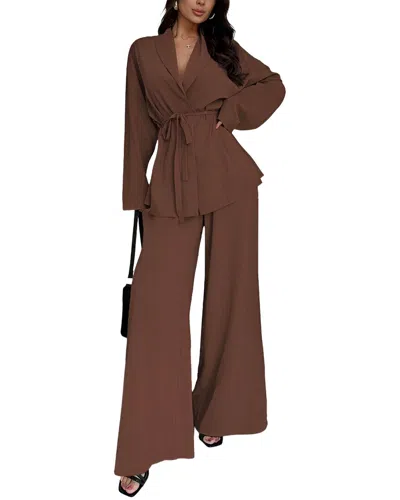 Bella Desert 2pc Cardigan & Pant Set In Brown
