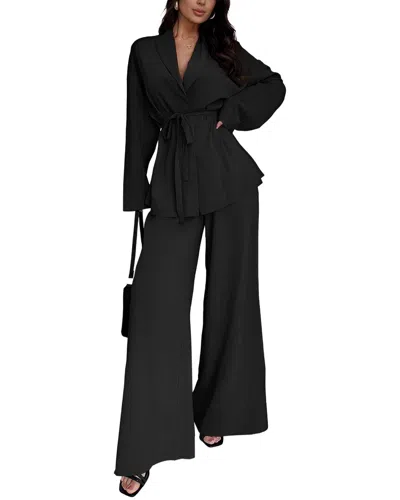 Bella Desert 2pc Cardigan & Pant Set In Black