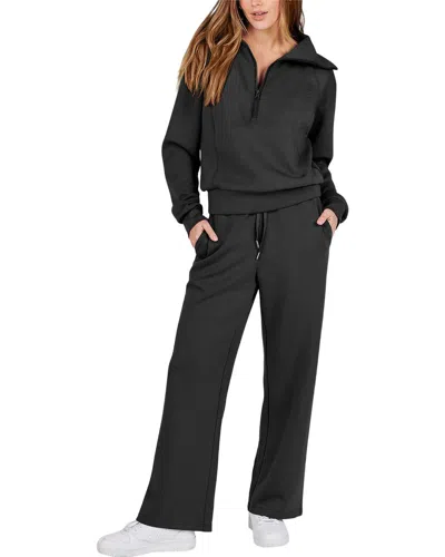 Bella Desert 2pc Sweatshirt & Pant Set In Black