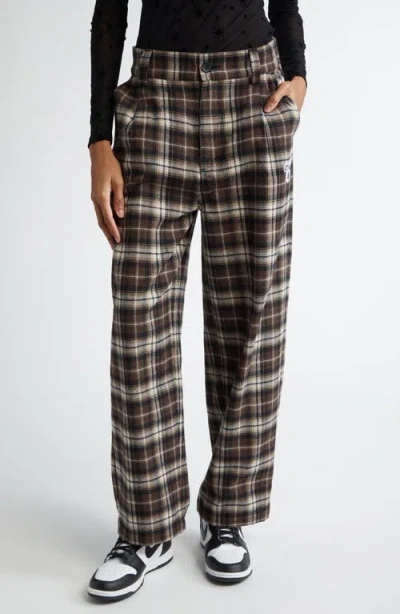 Bella Dona Bella Doña Plaid Wide Leg Pants In Brown And White Plaid