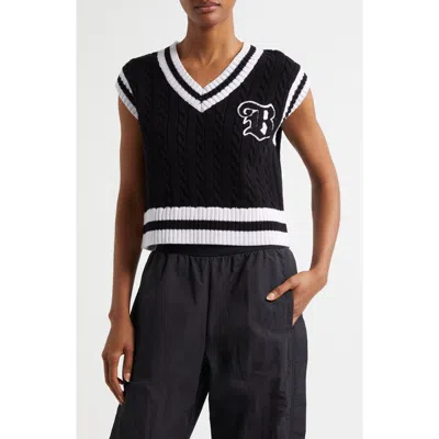 Bella Dona Bella Doña Varsity Cable Knit Sweater Vest In Black And White