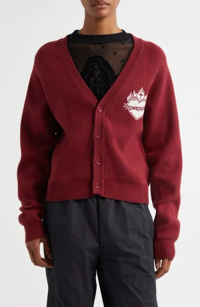 Bella Dona Bella Doña Virgencita Cotton Cardigan In Burgundy