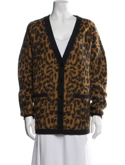 Pre-owned Bella Freud Animal Print V-neck Sweater In Brown