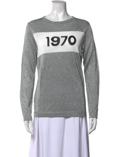 Pre-owned Bella Freud Graphic Print Crew Neck Sweater In Blue/metallic