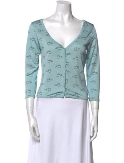 Pre-owned Bella Freud Silk Printed Crop Top In Blue