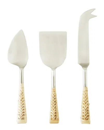 Bella Maison 3pc Varna Rattan Wrapped Cheese Knife Set In White
