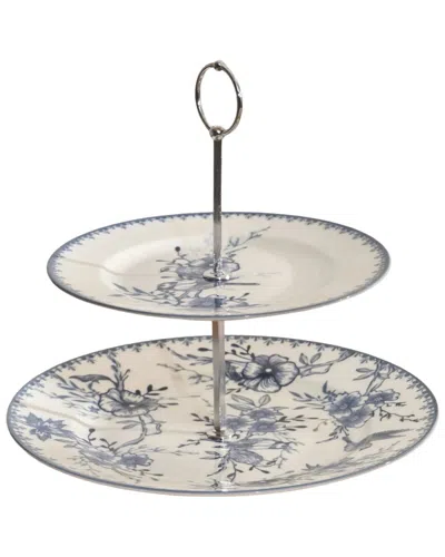 Bella Maison Bleu Blanc Porcelain 2-tier Floral Print Serving Stand In Blue