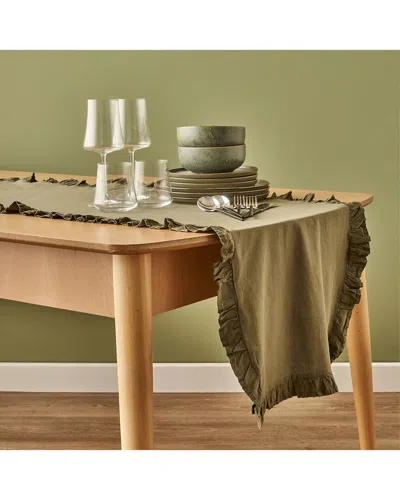 Bella Maison Elegance Ruffled Cotton Table Runner In Green