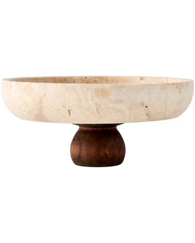 Bella Maison Ephesus Travertine Pedestal Serving Bowl In Brown