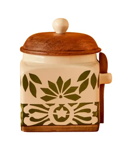 Bella Maison Molly Ceramic Jar With Acacia Lid & Spoon In Brown