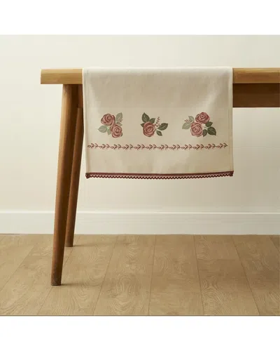 Bella Maison Rose Print Table Runner With Lace In Brown