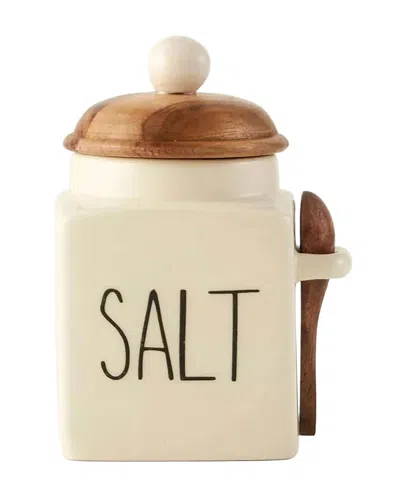 Bella Maison Salt Ceramic Jar With Acacia Lid & Spoon In Brown