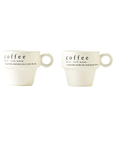Bella Maison Set Of 2 Coffeeholic Ceramic Espresso Cups In White