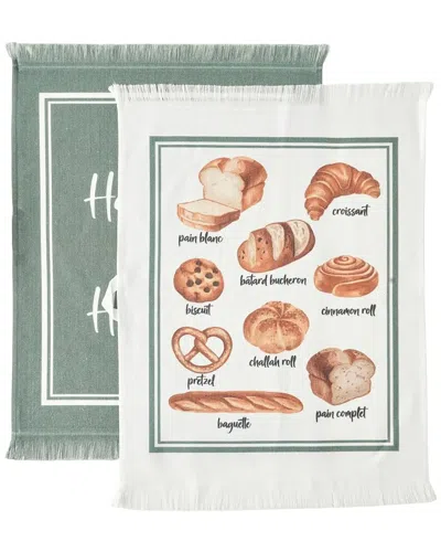 Bella Maison Set Of 2 Happiness Kitchen Towels In Green