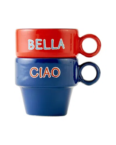 Bella Maison Set Of 2 Line Ceramic Espresso Cups In Multi