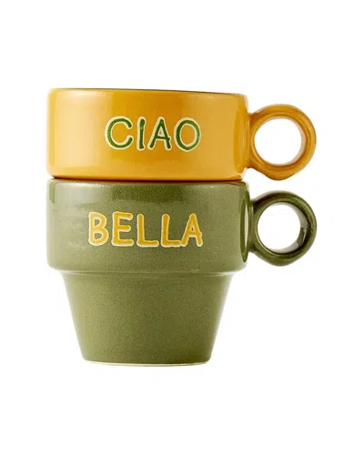 Bella Maison Set Of 2 Line Ceramic Espresso Cups In Neutral