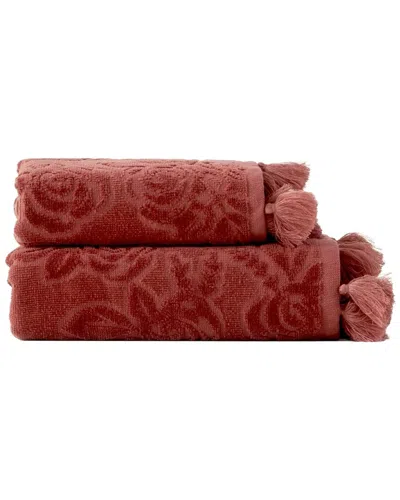 Bella Maison Set Of 2 Rose Jacquard Turkish Cotton Face Towels In Red