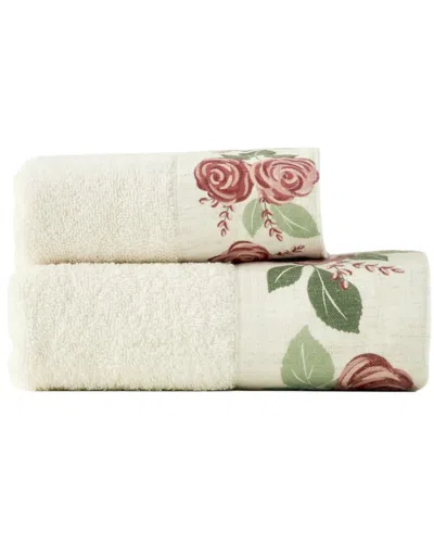 Bella Maison Set Of 2 Rose Print Turkish Cotton Face Towels In Multi