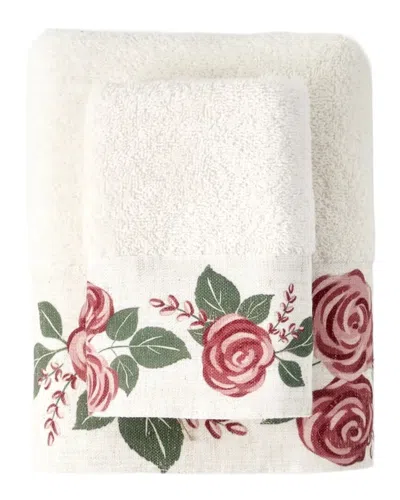 Bella Maison Set Of 2 Rose Print Turkish Cotton Hand Towels In White