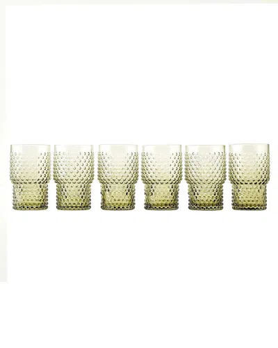 Bella Maison Set Of 6 Bubble Hobnail Highball Glasses In Green