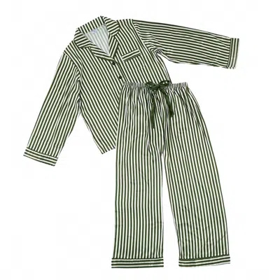 Bella Sleep + Spa Women's Long Sleeve Stripe Pj Set In Green
