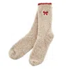 Bella Sleep + Spa Women's Ornament Cozy Socks In Blush With Red Bow In Neutral