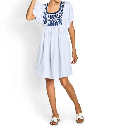 Bella Tu Allie Embroidered Dress In White In Blue