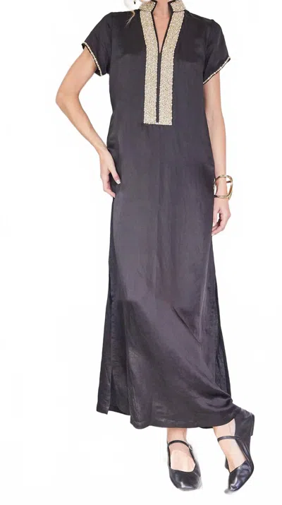 Bella Tu Pearl Cap Sleeve Caftan Dress In Black