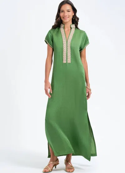 Bella Tu Pearl Cap Sleeve Caftan Maxi Dress In Green