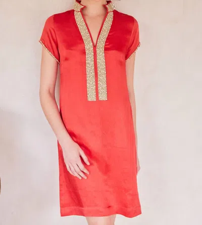 Bella Tu Pearl Cap Sleeve Dress In Red