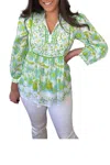 Bella Tu Tulips Peasant Top In Green Multi In Green