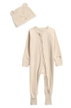 Bella Tunno Rib One-piece & Hat Set In Brown