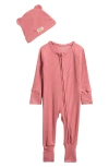 Bella Tunno Babies'  Rib One-piece & Hat Set In Brown